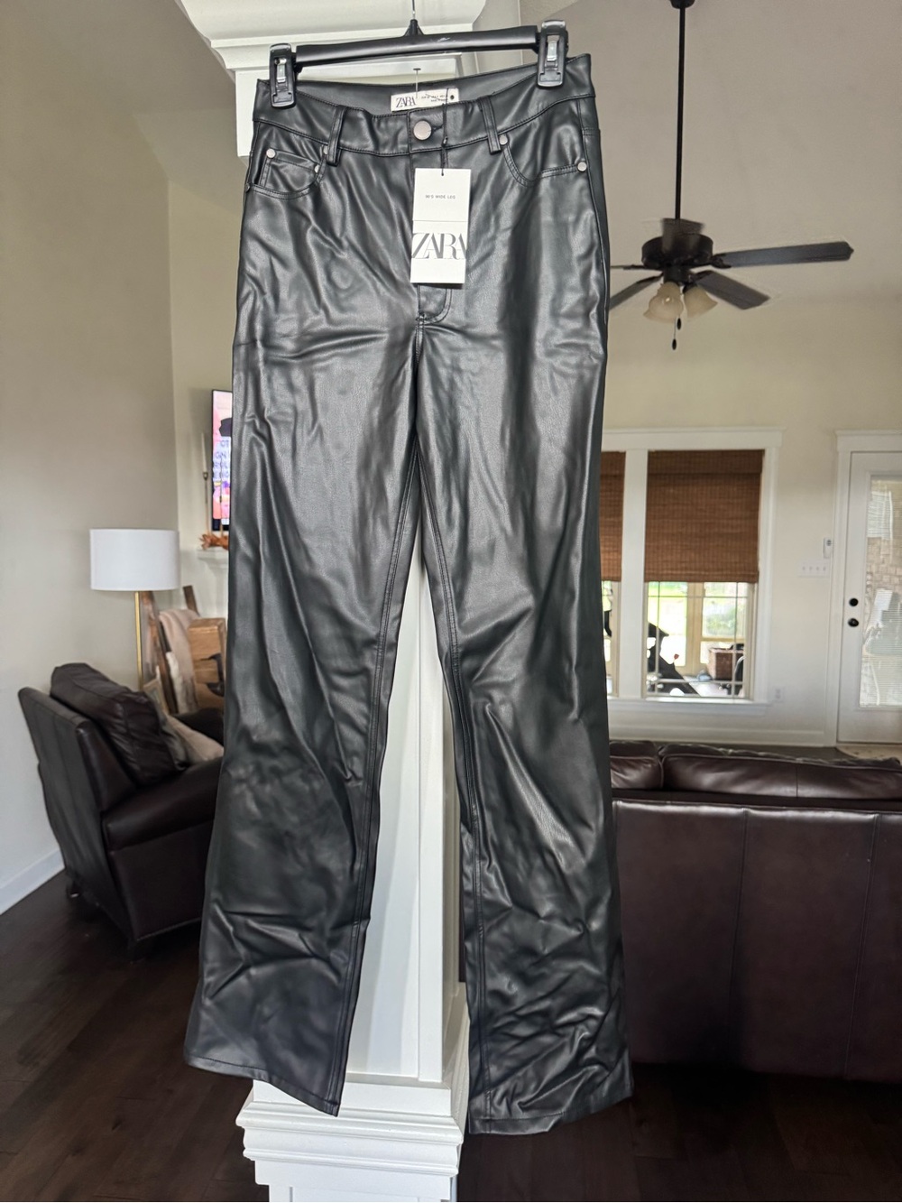 ZARA Black Faux Leather Flare Jeans